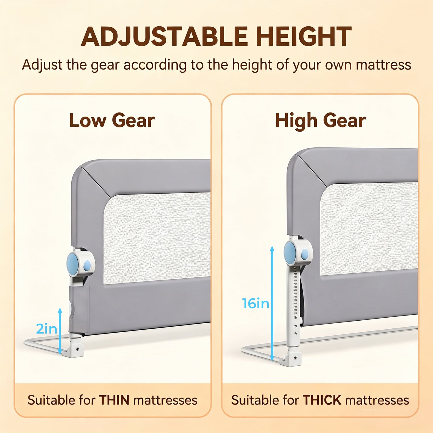 Haelhorneger Bed Rails for Toddlers, Baby Bed Rail Guard Foldable Toddler Bed Rail (Gray, 1.1m Sizes)