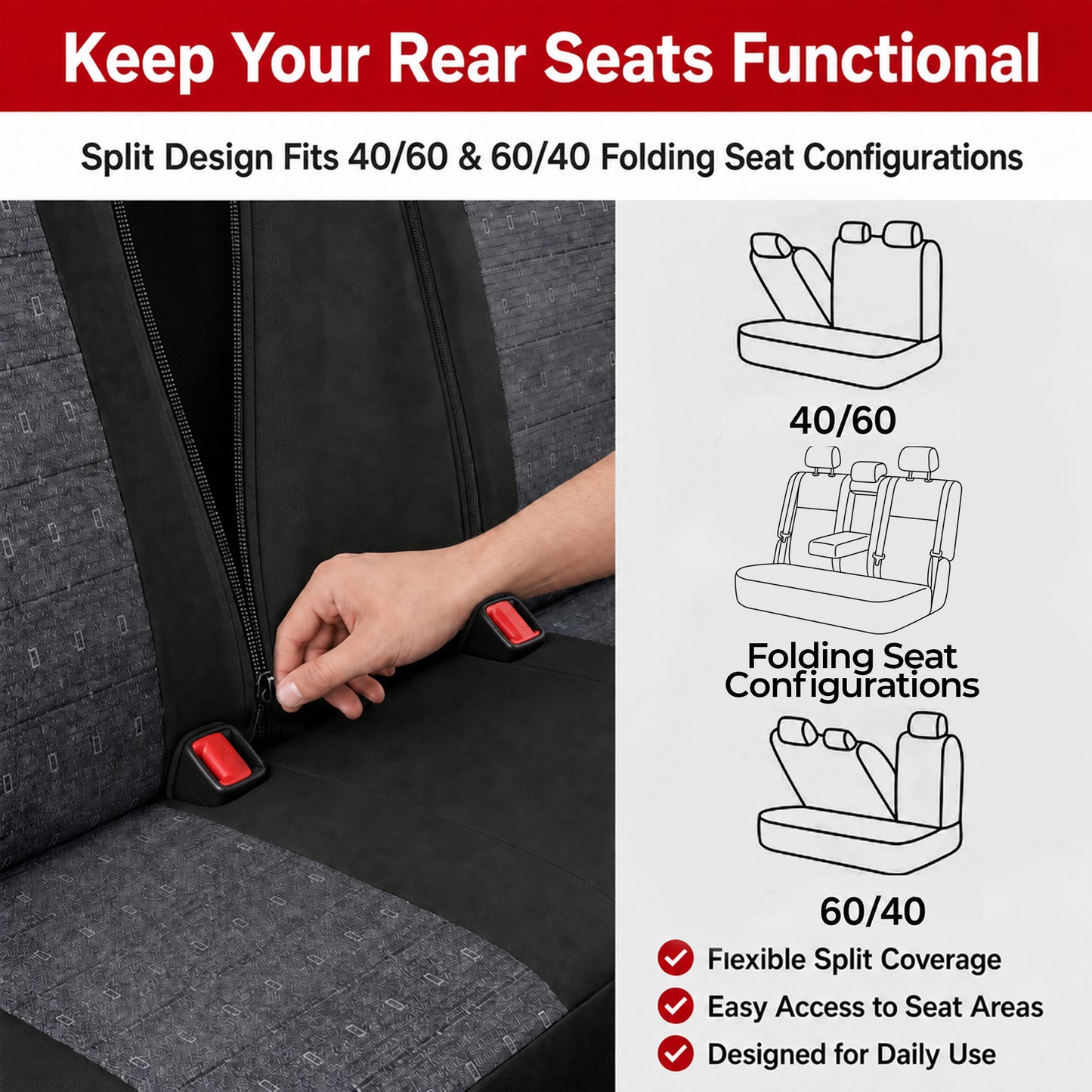 FLORAY Universal Car Seat Covers Full Set for Sedans & Compact SUVs, Airbag Compatible Auto Seat Protectors, Front & Rear Bench, Black