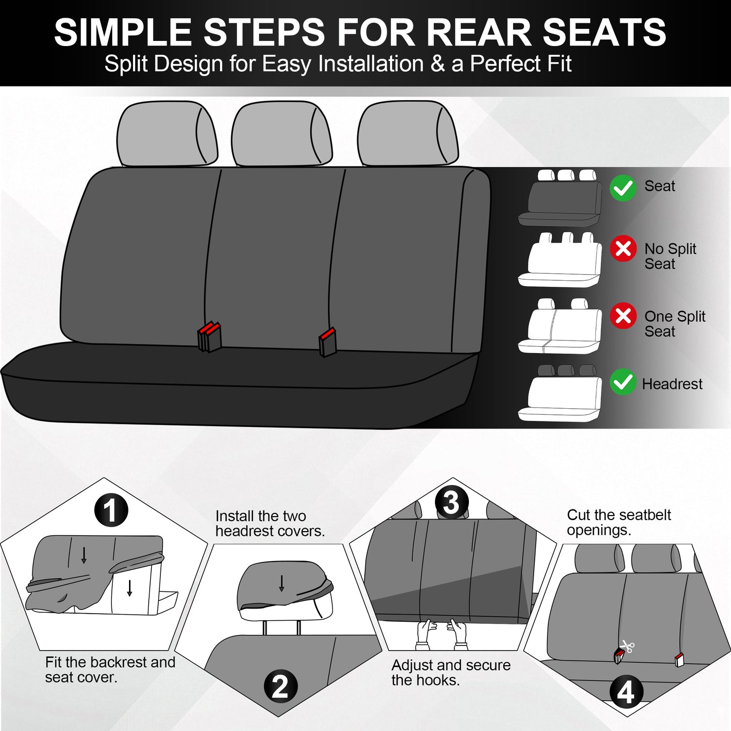 FLORAY 9-Piece Car Seat Covers - Airbag Safe, Thickened, Split Rear, Machine Washable - Universal Fit for Cars, SUVs, Trucks, Gray