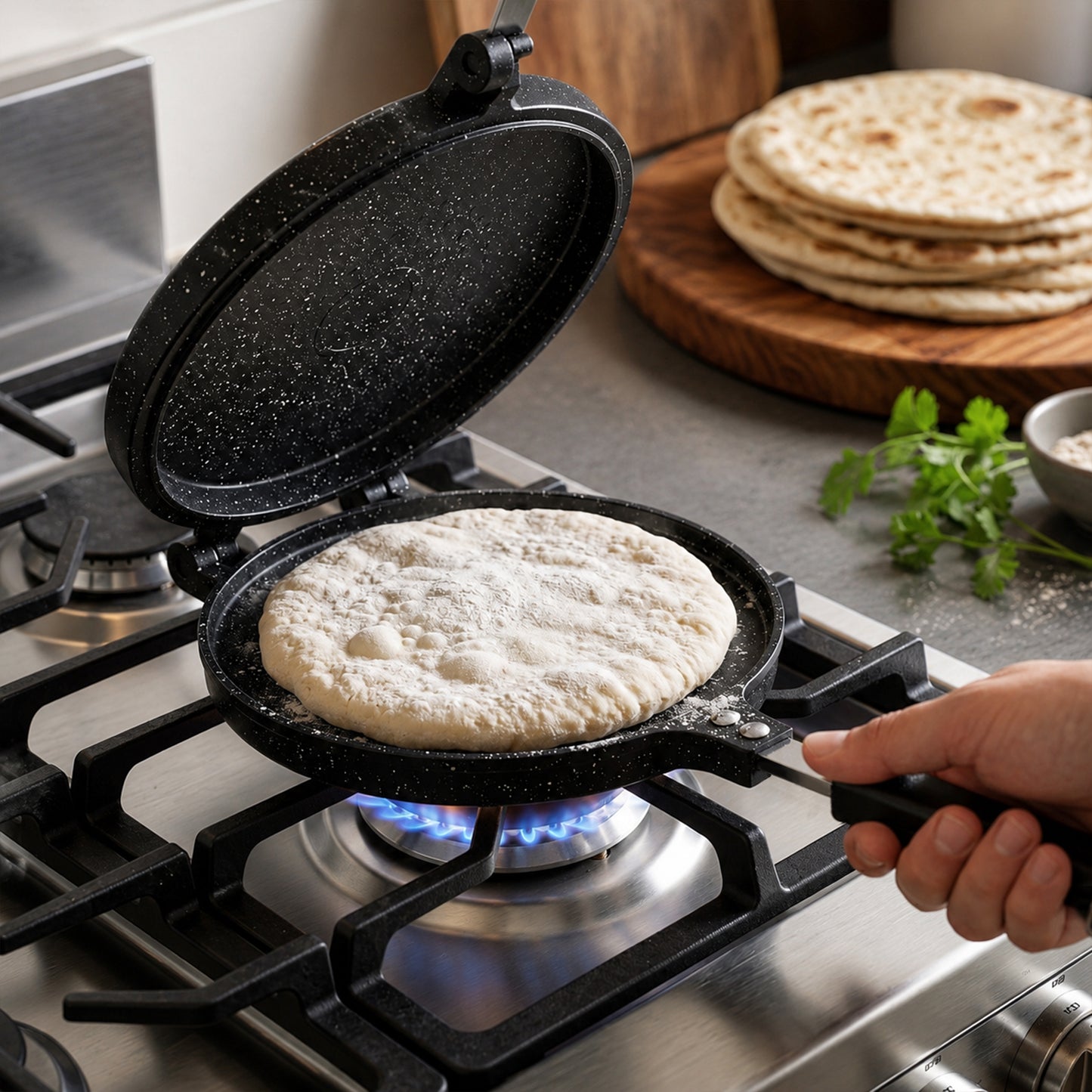 LZSDS Double Sided Frying Pan Nonstick, 2-in-1 Pancake Pan and Sandwich Maker with Locking Handle for Stovetop