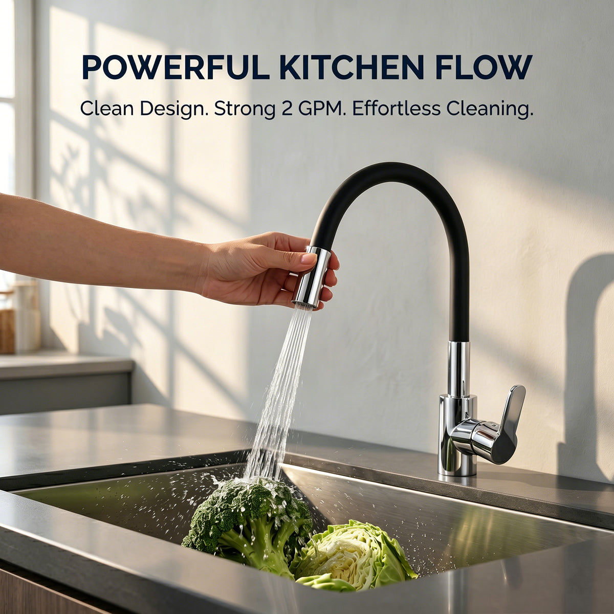 LZSDS Kitchen Faucet with Sprayer for RV, 360 Rotating Brass, Black