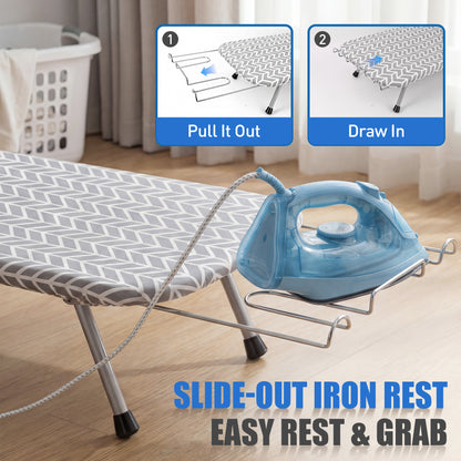 Riousery Tabletop Ironing Board, Steel Frame, Foldable Design with Iron Rest and Hanging Storage, Compact for Dorms & Apartments, 30"x12"x7"