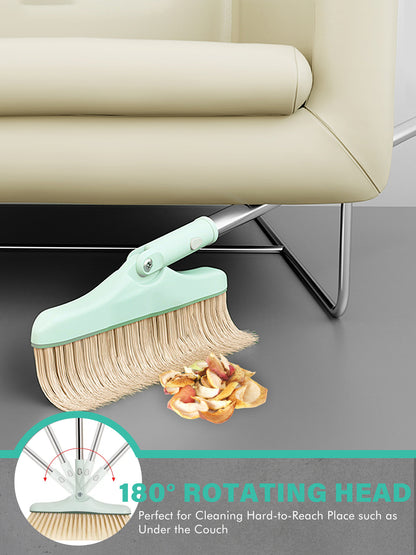 BIMZUC Broom and Dustpan Set for Home, Extendable to 53'' Long Handle Broom Dust Pan Comb, Cyan