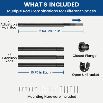 Riousery Heavy Duty Closet Rod, 17.7-67.7 Inch Adjustable Metal Closet Bar, Wall Mounted Clothes Hanging Rod, Sturdy Design, Matte Black