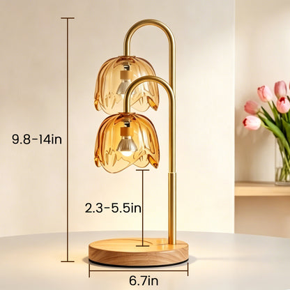 AOLIGO Electric Candle Warmer Lamp with Timer Adjustable Height Dimmable Flower Glass Wax Melting Light Wooden Base for Small Jars, Yellow