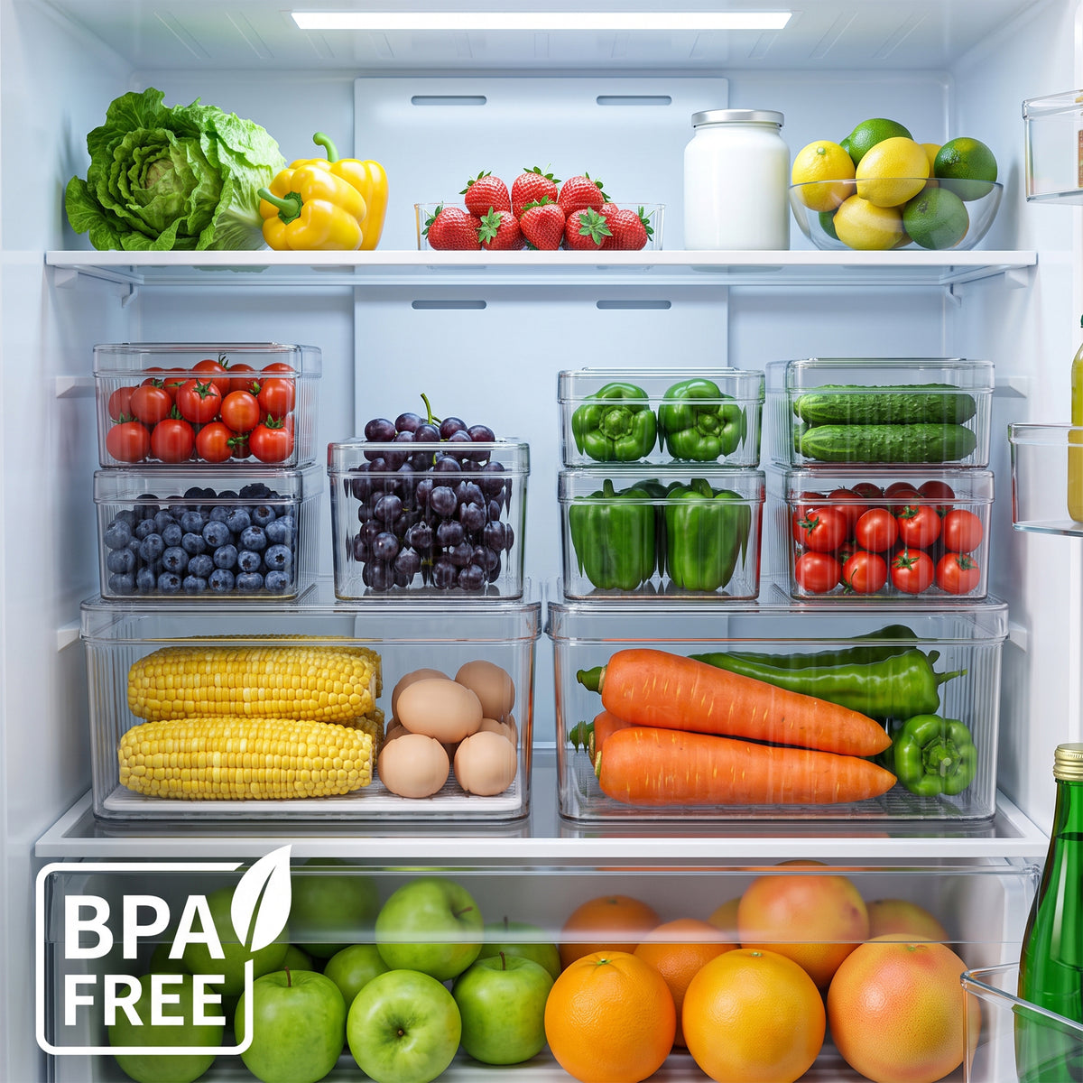 M Buder 10 PCS Fruit Storage Containers for Fridge, Food Storage Containers with Removable Colander, Leakproof Fridge Organizer Bins For Fruits, Vegetables, Snacks Keeper Fresh