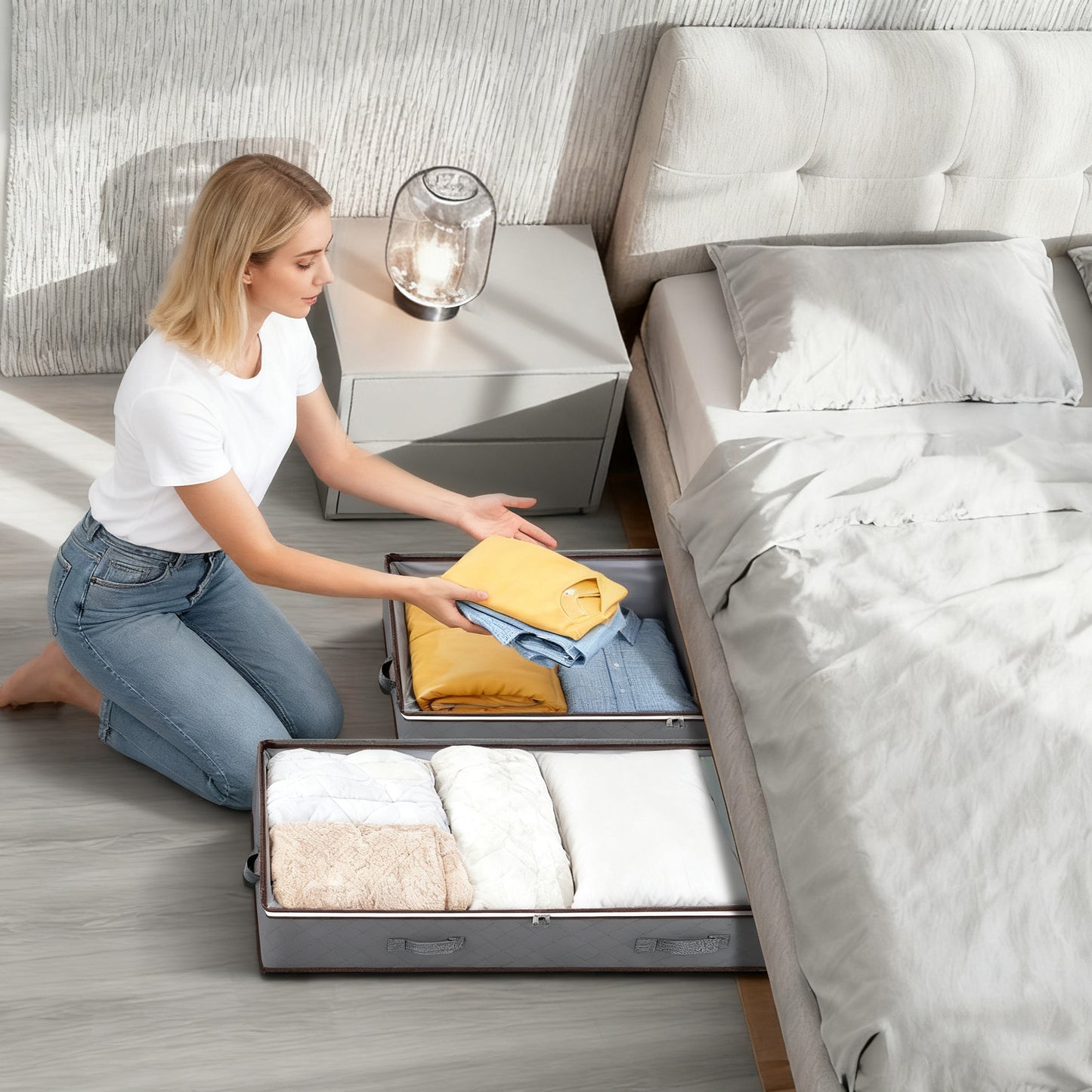 WEENEED 90L Under Bed Storage Bag, Foldable Closet Organizer for Blankets, Towels, Comforter, Sweaters, Linen Sheets