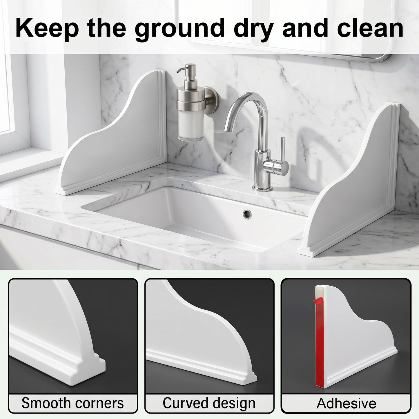 LZSDS 2 Pack Silicone Splash Guard for Bathtub, 8.66 Inch Adhesive Shower Water Deflector with Strong Hold