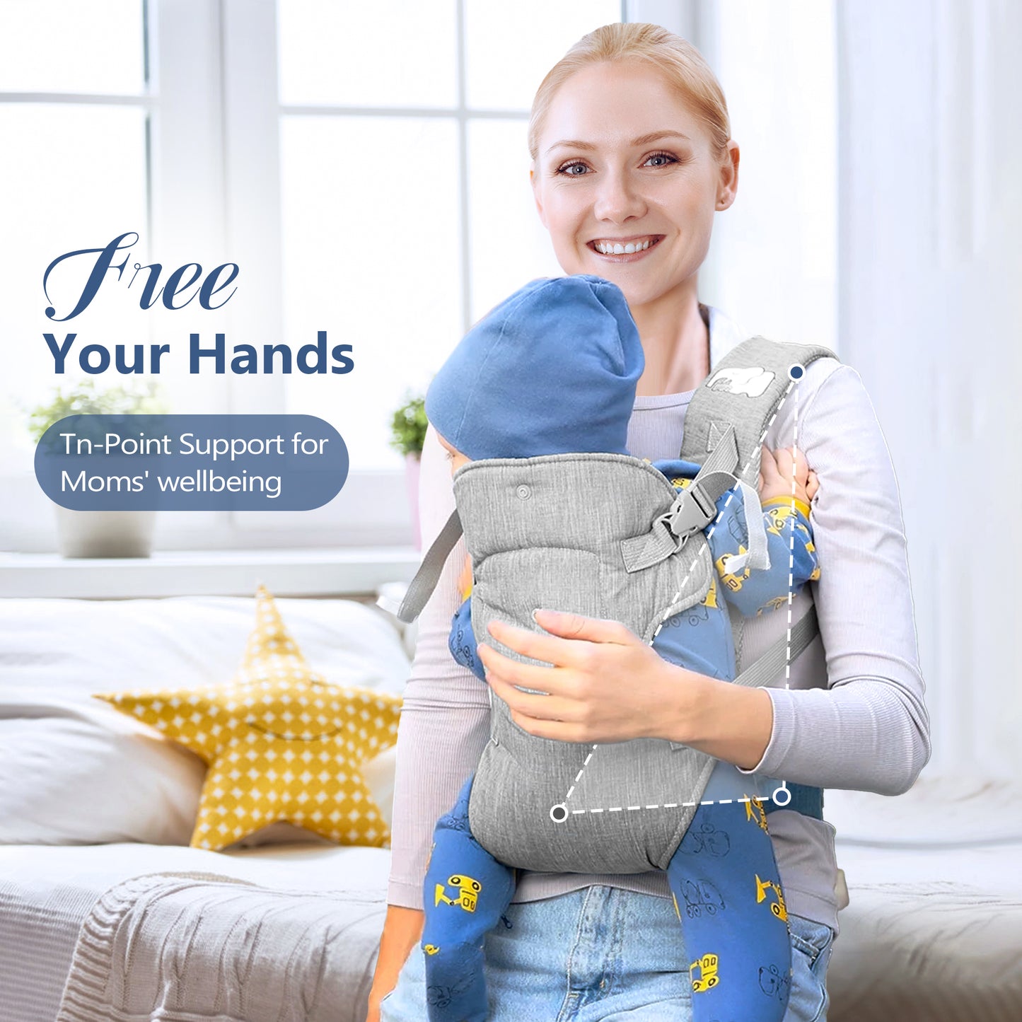 RUPOUN Baby Carrier, Convertible Soft & Cool Baby Carrier, 4-Position, Gray, for Child, Infant, Newborn