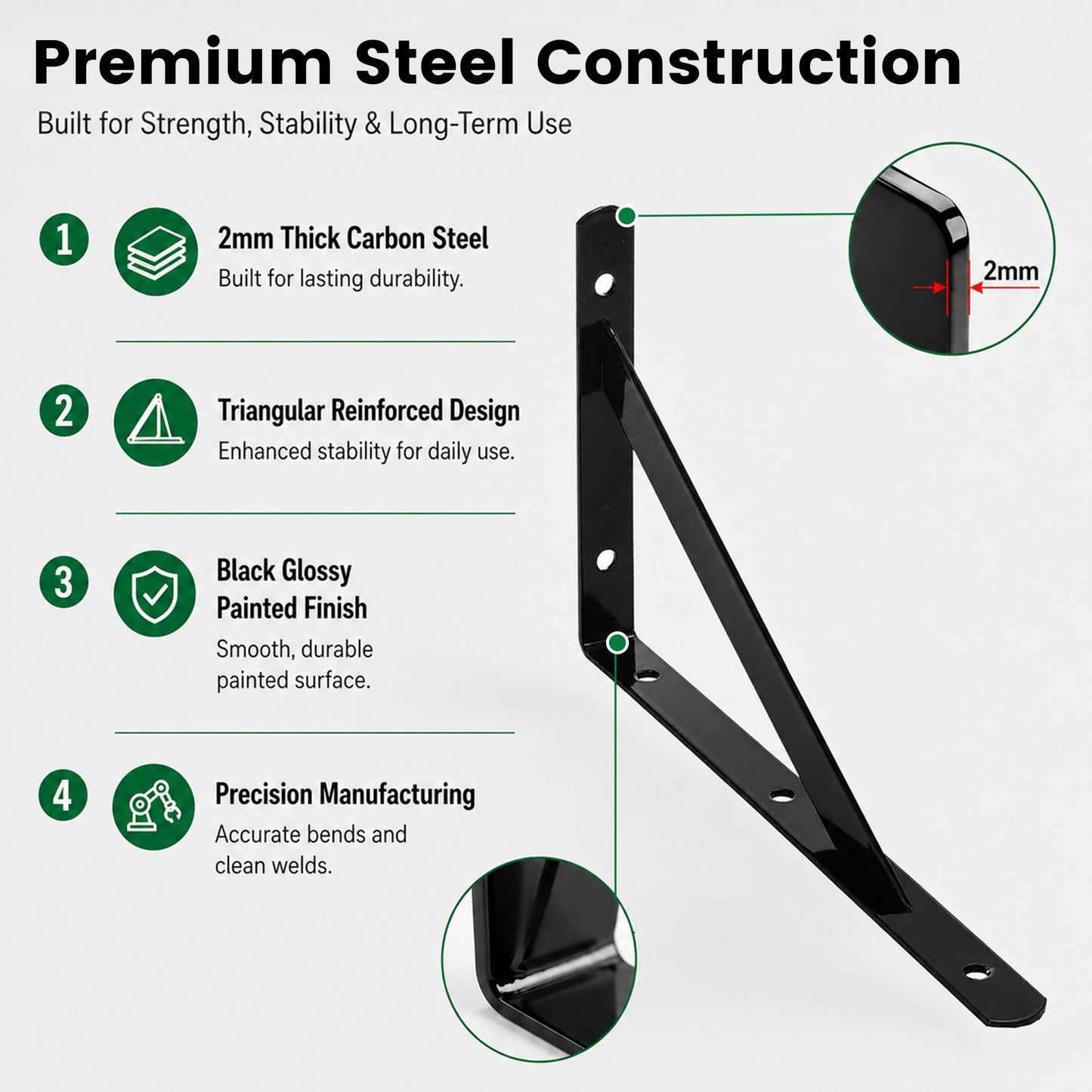 Riousery 12 Pack Heavy Duty Shelf Brackets, 2mm Thick Steel L Brackets for Wall Shelves, 7.9 x 4.7 in, 2mm Thick Carbon Steel Wall Shelf Supports with Mounting Hardware, Black