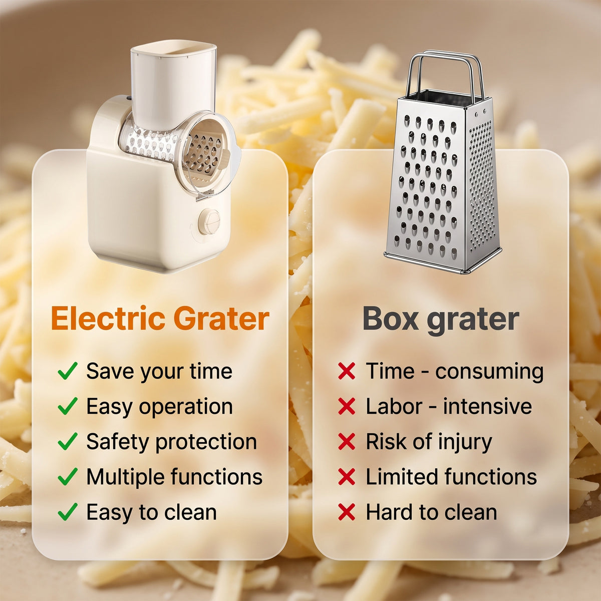 M Buder Electric Cheese Grater, 6 Blades Electric Grater for Home Kitchen, One-Touch Control Electric Cheese Shredder, Mandoline Slicer, Beige