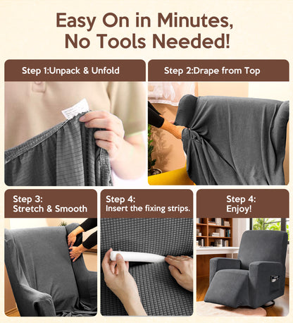 WEENEED Recliner Chair Cover, Stretch Polyester One-Piece Slipcover with Side Pocket, Universal Fit Sofa Protector for Pets and Home Décor, Dark Gray