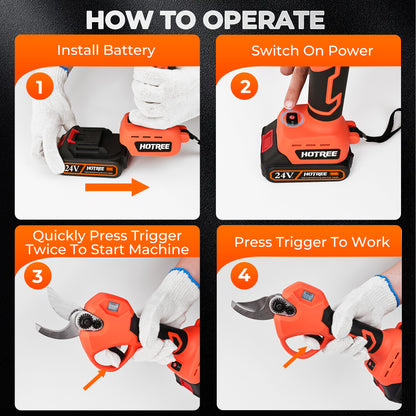 HOTREE Cordless Electric Pruning Shears with 2 Batteries, Adjustable 0.8 to 1.2 Inch Cutting Capacity and for Garden Orange