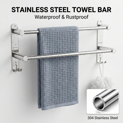 LZSDS Towel Racks for Bathroom Wall Mounted, 304 Stainless Steel Retractable Double Towel Bar 16-29 in with Hooks