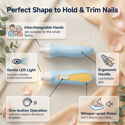 ZNQPLF Baby Nail File, Baby Nail Trimmer Electric Grooming Kit, Infant Nail File Electric with LED Light, USB-c Rechargeable