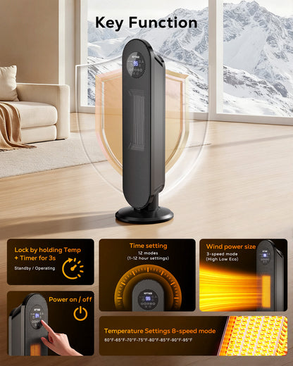 NFTIGB 25" Space Heater for Indoor Large Room, 1500w Oscillating Electric Heaters with Remote Fast Heating,New