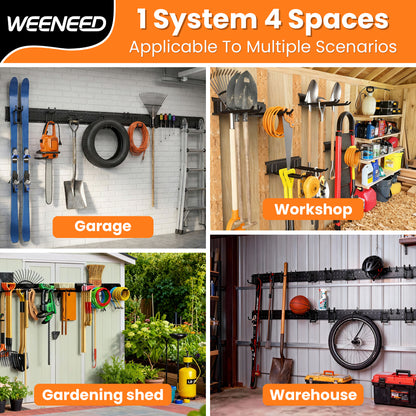 WEENEED Garage Tool Organizer Wall Mount 48 inches with 10 Adjustable Heavy-Duty Hooks, Garage Organization, Garden Tool Storage Rack, Yard, and Shed