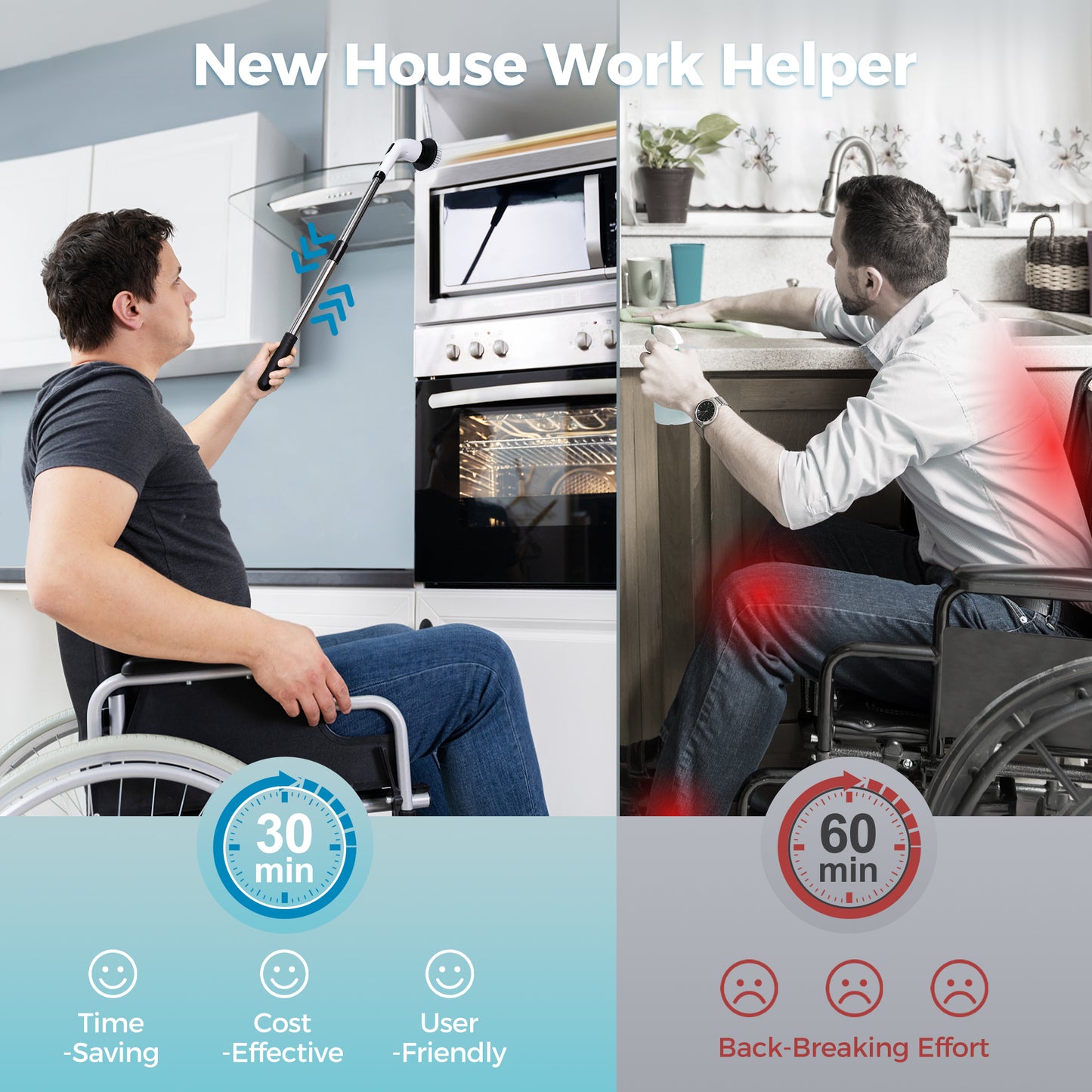 BIMZUC Electric Spin Scrubber, Cordless Cleaning Brush, 8 Replaceable Heads, Adjustable Handle, 400 RPM Power, for Bathroom, Kitchen, Floors, White