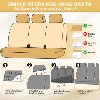 FLORAY 9-Piece Car Seat Covers - Airbag Safe, Thickened, Split Rear, Machine Washable - Universal Fit for Cars, SUVs, Trucks, Beige