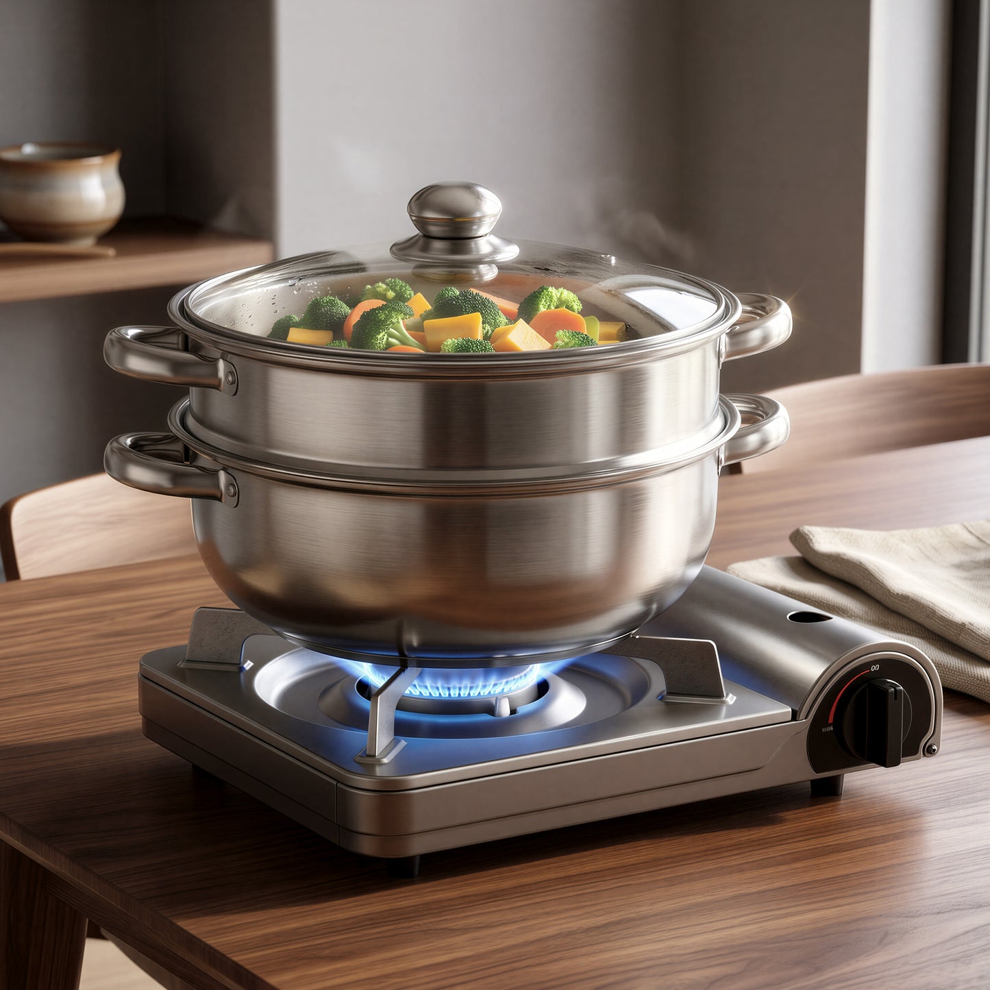 LZSDS Steamer Basket 2 Tier Stainless Steel 11 In, Stackable Steamer Insert Pot with Glass Lid for Vegetables Dumplings
