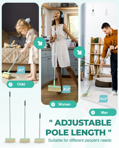 BIMZUC Broom and Dustpan Set for Home, Dustpan & Broom W/Comb, 51" Long Handle, Cyan Cleaning Tools