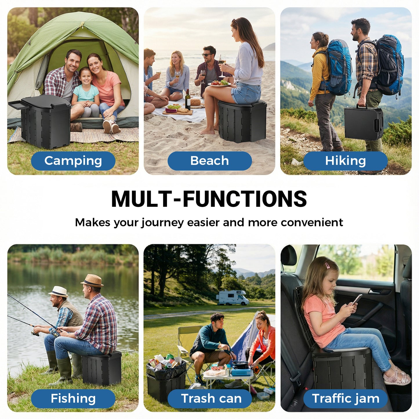 OHHANI Outdoor Portable Toilet, Car-Mounted Portable Toilet with Lid, Soft Pad, Tissue Holder, Portable Storage Bag, Foldable, Suitable for Camping, Beach, Hiking, and Car Use.