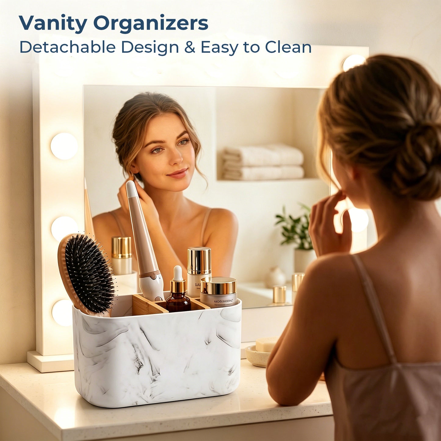 AOLIGO 5 Slot Toothbrush Holder for Bathroom, Electric Toothbrush Organizer with Removable Compartment,  Marble White