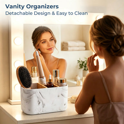 AOLIGO 5 Slot Toothbrush Holder for Bathroom, Electric Toothbrush Organizer with Removable Compartment,  Marble White