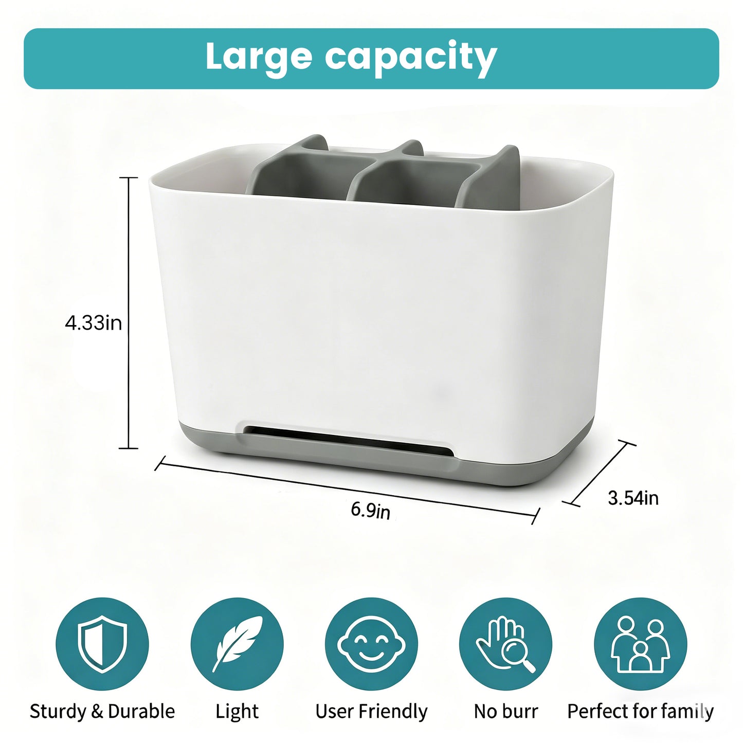 AOLIGO 5 Slots Bathroom Toothbrush Holder, with Drain Holes, Non Slip Design, Removable for Easy Cleaning, Suitable for Bathroom Vanities, Sinks, and Other Settings, Gray