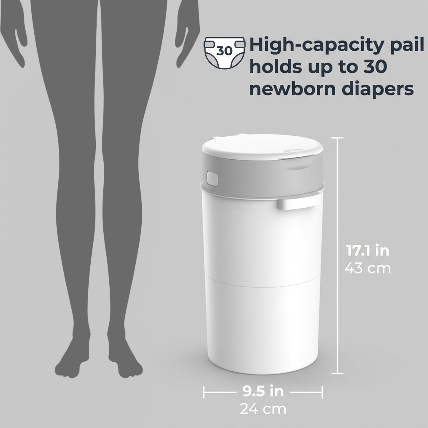 ZNQPLF Baby Diaper Pail, Advanced Odor Control Diaper Bin for Nursery, Hands-Free Twist-Seal Disposal System, Gray-White