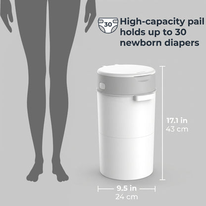 ZNQPLF Baby Diaper Pail, Advanced Odor Control Diaper Bin for Nursery, Hands-Free Twist-Seal Disposal System, Gray-White