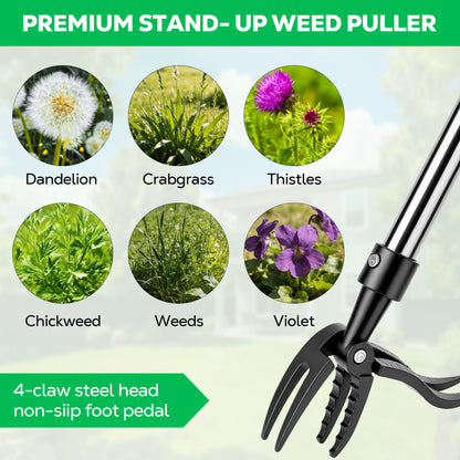 OHHANI Weed Puller Tool, 4-Section Adjustable Length, Detachable, Portable, Suitable for Gardens Lawns and Flower Beds