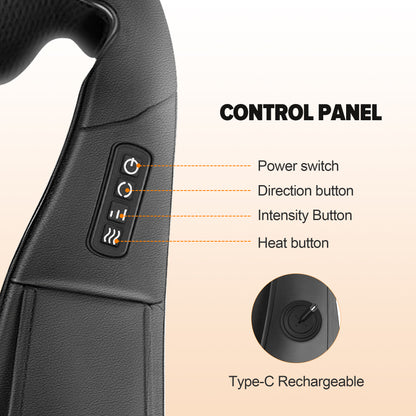 Bokyan Neck Massager Cordless, Shiatsu Shoulder and Kneading Back with Heat, USB-C Rechargeable for Home, Office, Car Use and Travel Use, Black