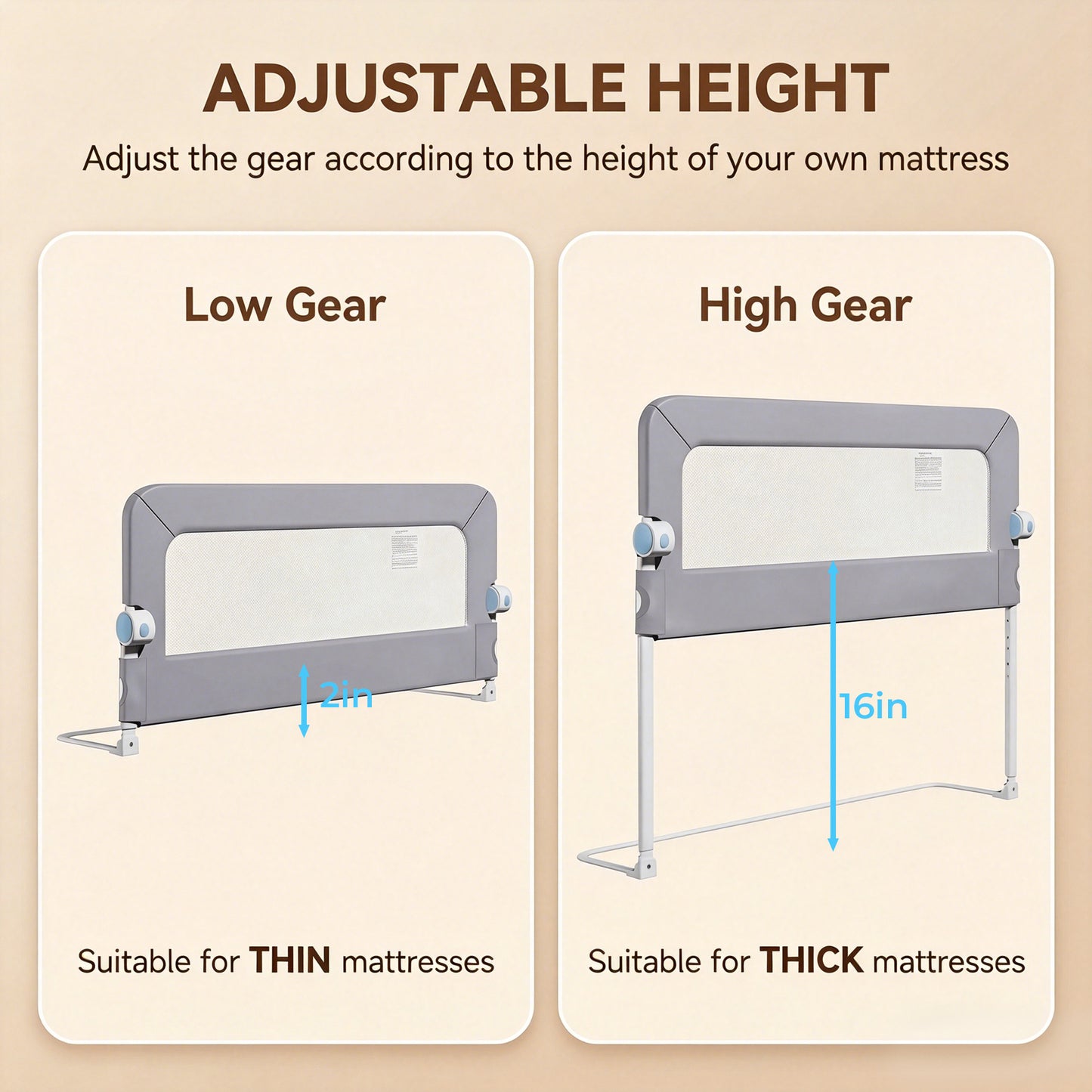 Bed Rails for Toddlers, Baby Bed Rail Guard Foldable Toddler Bed Rail (Gray, 71in Sizes)
