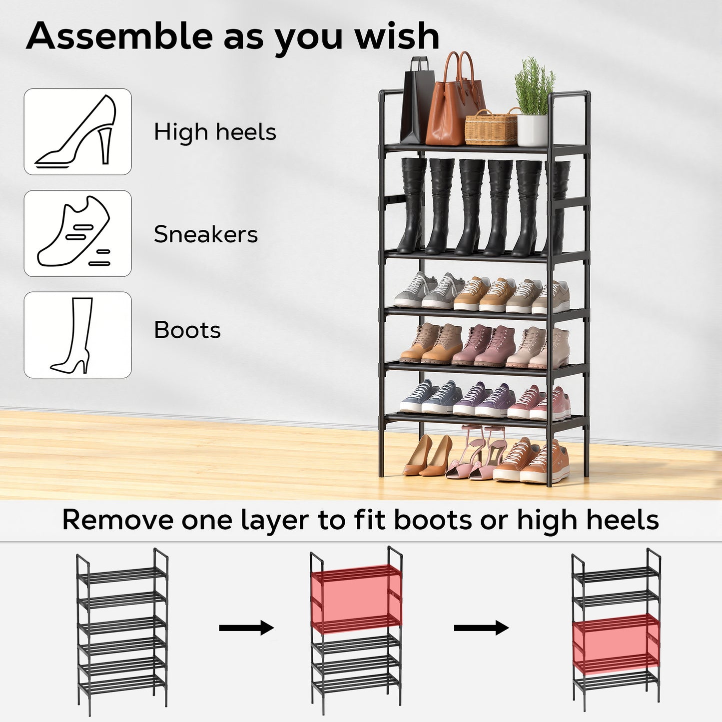 Riousery 6-Tier All-Steel Shoe Rack, Stackable Metal Shoe Organizer with Adjustable Shelves, Heavy-Duty Storage for Entryway, Closet, Bedroom