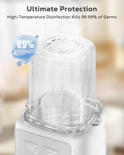 RUPOUN Bottle Warmer, 8 in 1 Fast Baby Milk Portable Warmer with Timer and Temperature Control for Breastmilk or Formula, with Defrost, Sterilizer, Keep, Heat Food, White