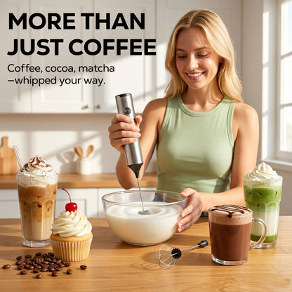 M Buder Milk Frother, Handheld Foam Maker and Electric Egg Whisk, 3 Speed Rechargeable Coffee Frother Wand with 2 Detachable Whisks, Silver