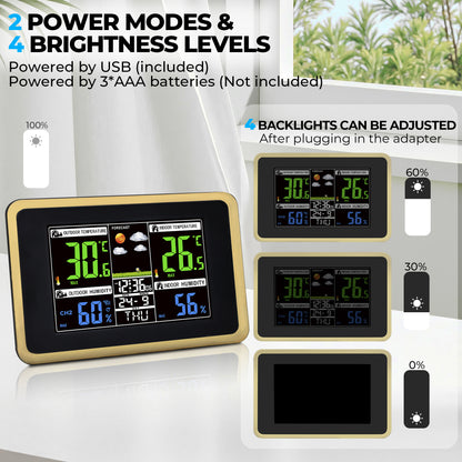 AOLIGO Wireless Weather Station, Color Display with Indoor Outdoor Thermometer, Forecast, Alarm and Calendar, Black
