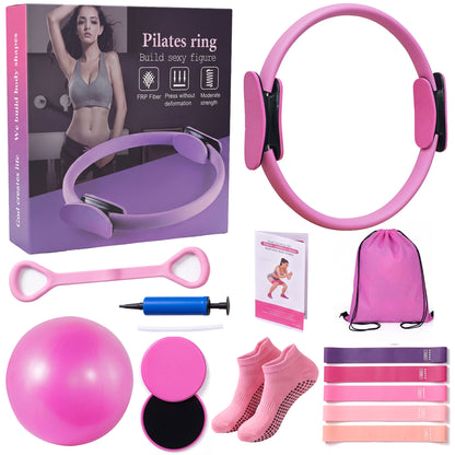 Feeray 14-Piece Pilates Equipment Kit for Women,Home Workout Set with Ring, Mini Ball, Sliders & Resistance Bands for Home Workouts
