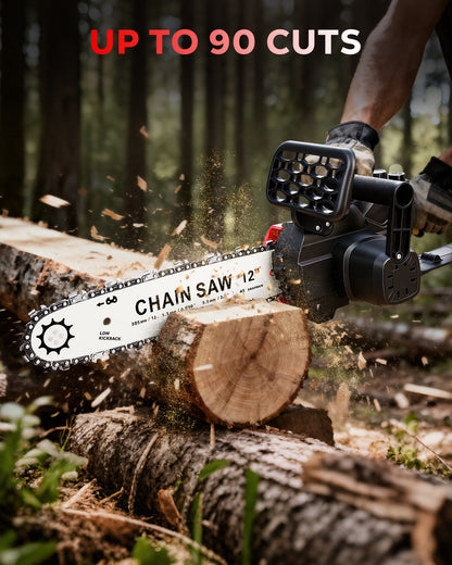 HOTREE 12 Inch Cordless Chainsaw, 21V Electric Handheld Chainsaw for Tree Trimming, Wood Cutting, Outdoor Yard Work