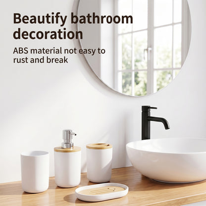 LZSDS Soap Dispenser Set 4 Piece, Plastic Countertop Lotion Dispenser for Bathroom Vanity with Tray Accessories