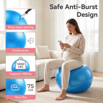 Feeray 29.5-Inch Exercise Yoga Ball, 2.5mm Thickened Stability Fitness Ball for Core Training, Blue