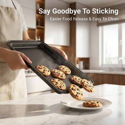 M Buder Baking Pans Set, 5 Piece Non-Stick Carbon Steel Bakeware Set with Muffin Pan & Cookie Sheet & Cake Pan, Black
