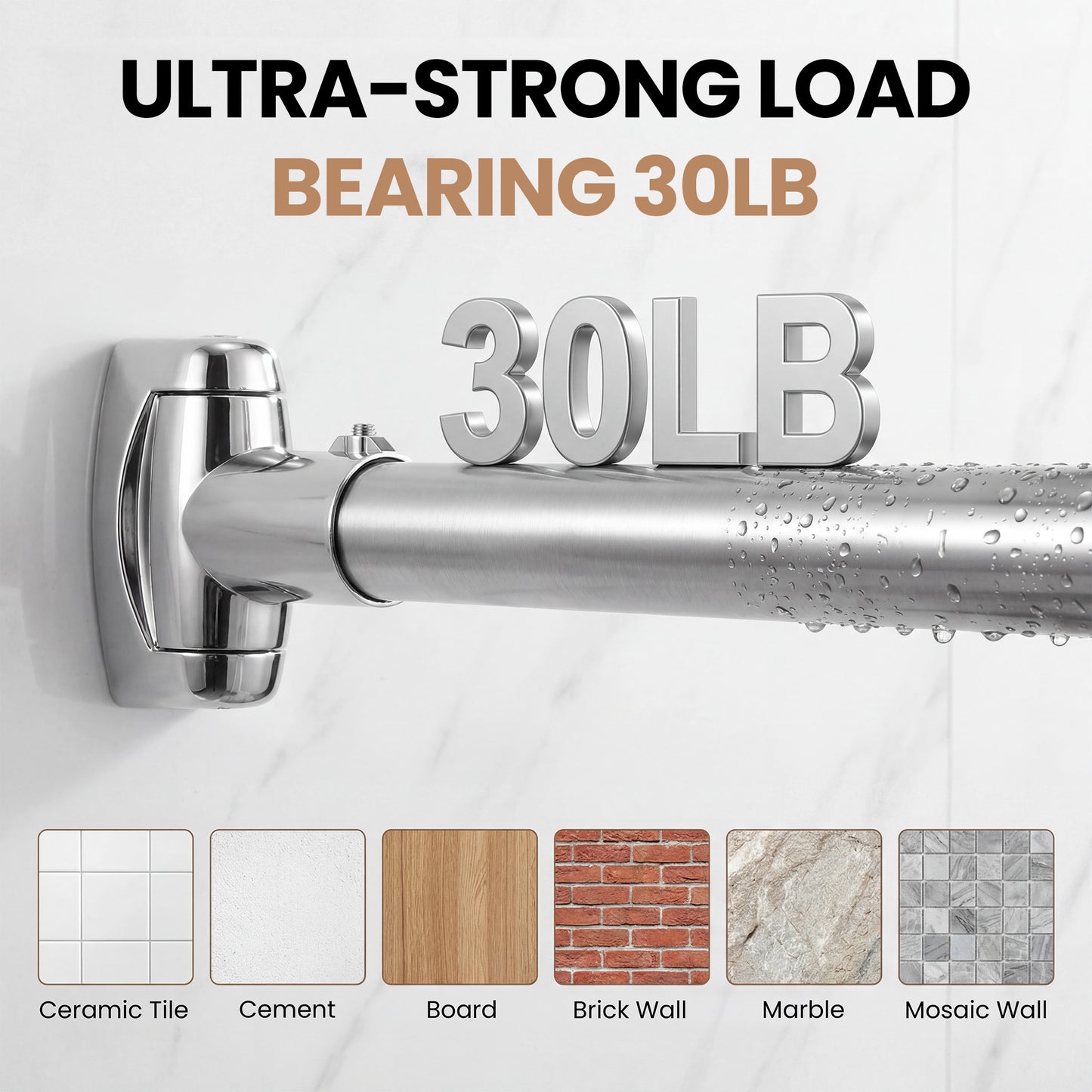 Riousery Curved Shower Curtain Rod, 43–71 in Adjustable, 304 Stainless Steel, Wall Mounted Screw-In Installation, Rotatable Brackets, Silver