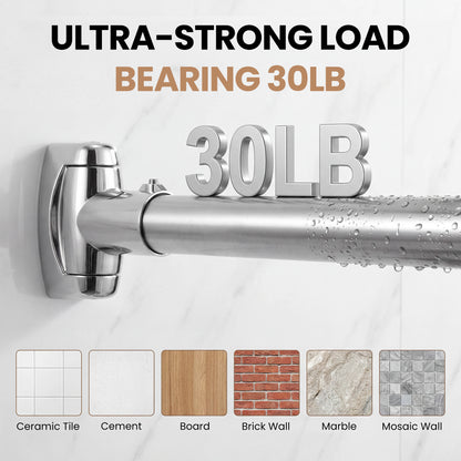 Riousery Curved Shower Curtain Rod, 43–71 in Adjustable, 304 Stainless Steel, Wall Mounted Screw-In Installation, Rotatable Brackets, Silver