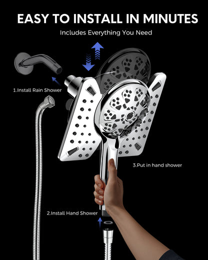 Hodvit 2 in 1 Shower Head with Handheld and Rain Shower Head, 10 Spray Patterns Handheld Shower Head with 60" Stainless Steel Hose,New