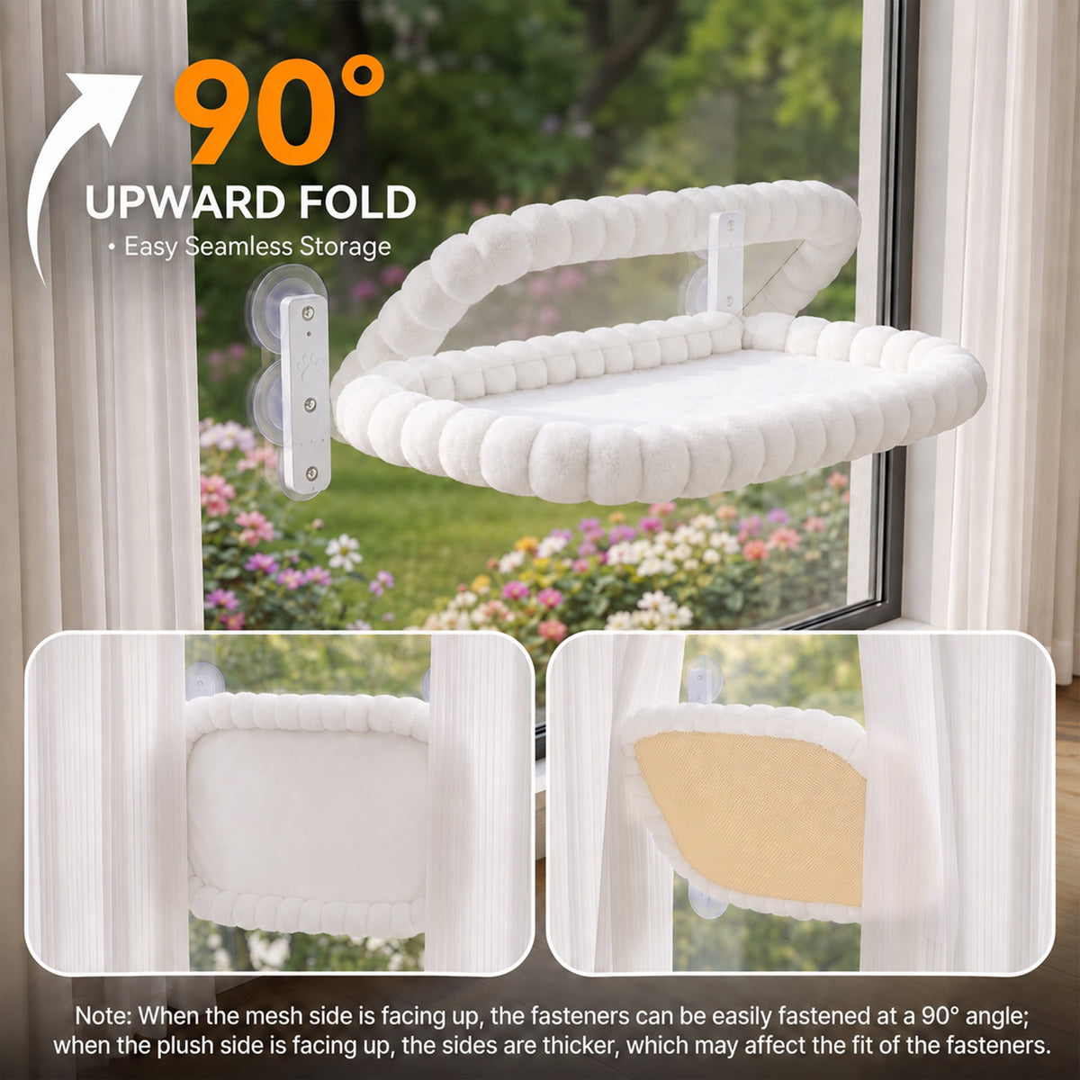 Tolobeve Foldable Cat Window and Wall Perch, Steel Frame Hammock, White Flannel, Holds 33 lbs,XL