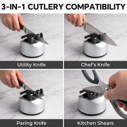 LZSDS 3-Stage Manual Knife Sharpener with Suction Base, Silver