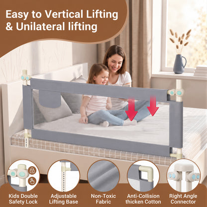 L-Shaped Toddler Bed Rail ,59in Extra Large Safety Fence, Universal Fit for Most Mattresses, Tool-Free Easy Installation, Gray