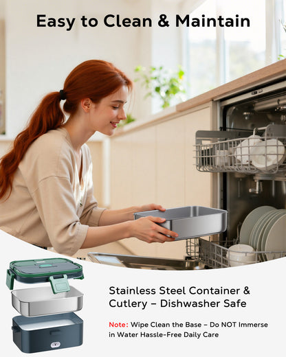 WEENEED Electric Lunch Box 1.8L, 60W Portable Food Heater for Car/Truck and Home, Stainless Steel with Fruit Box, Gray Green